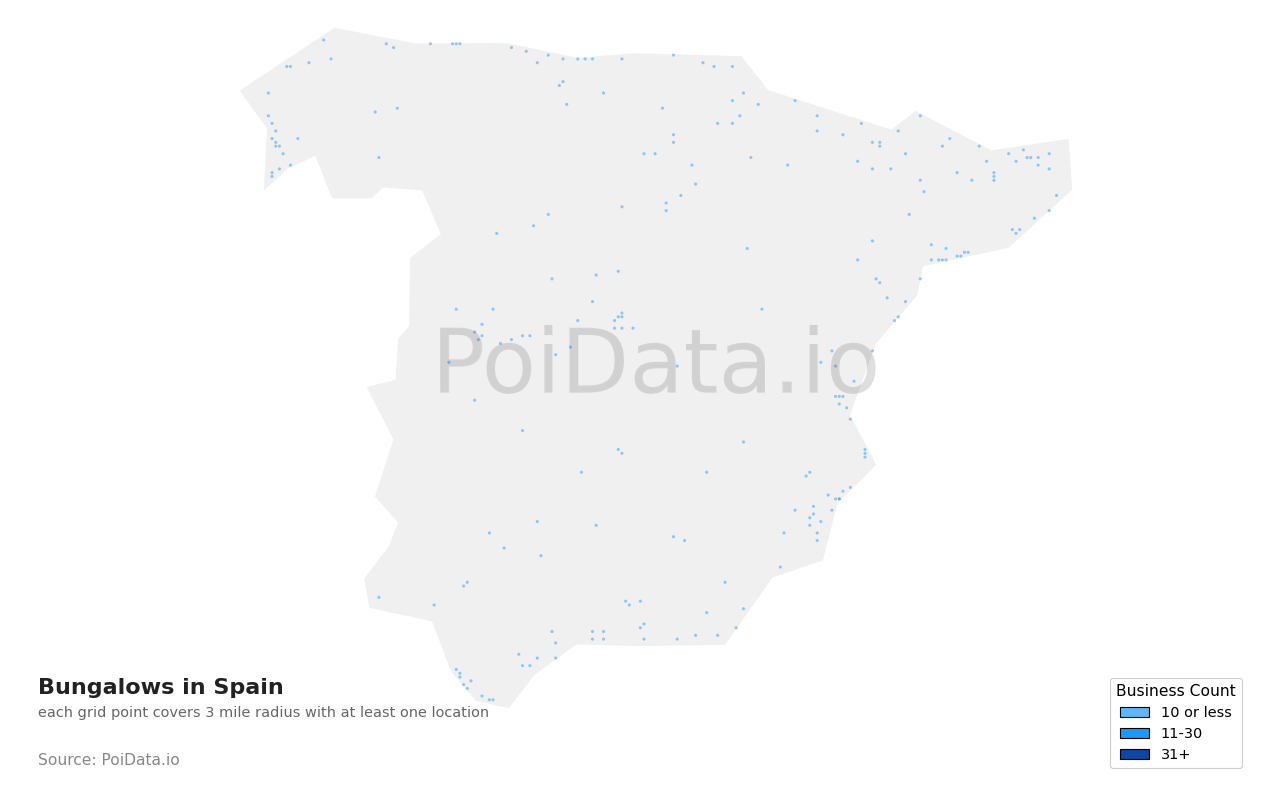 Bungalow density map for Spain