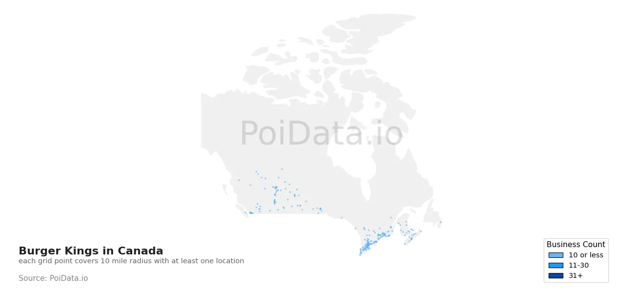 Burger King density map for Canada