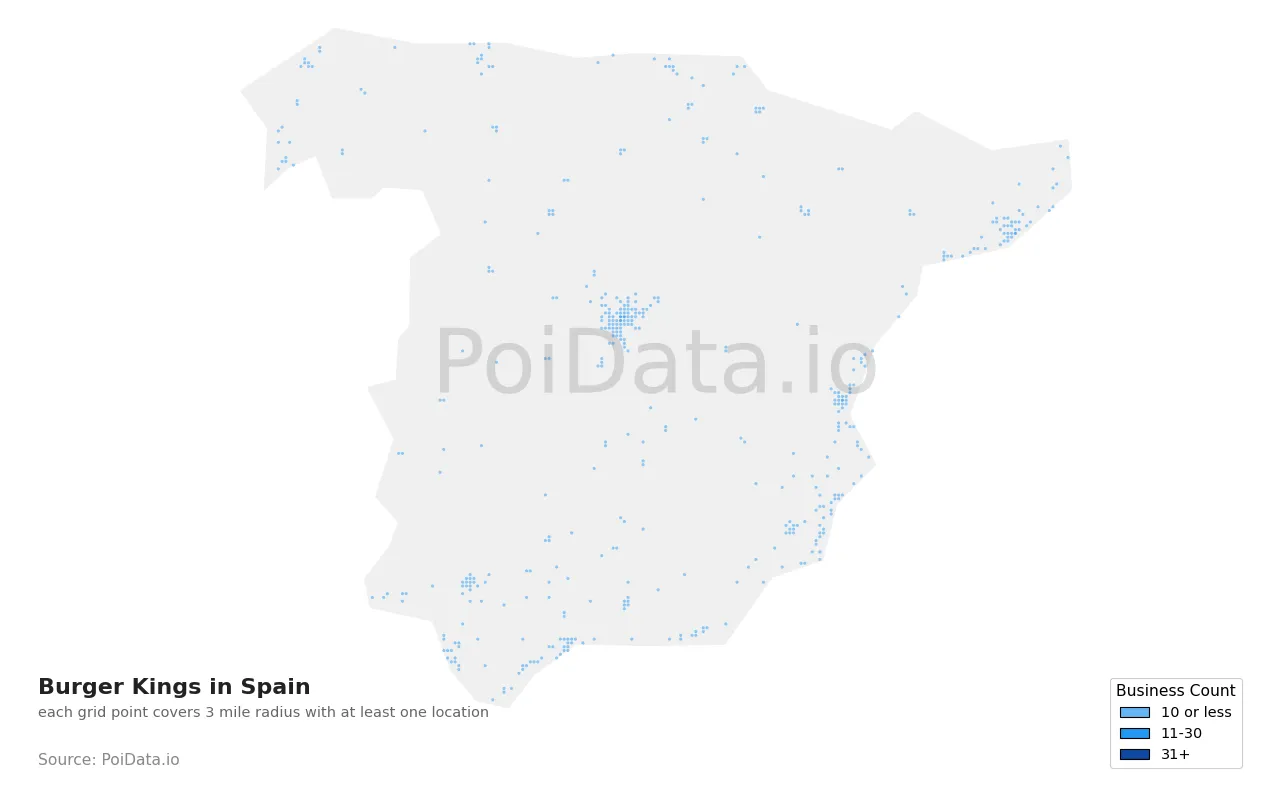 Burger King density map for Spain