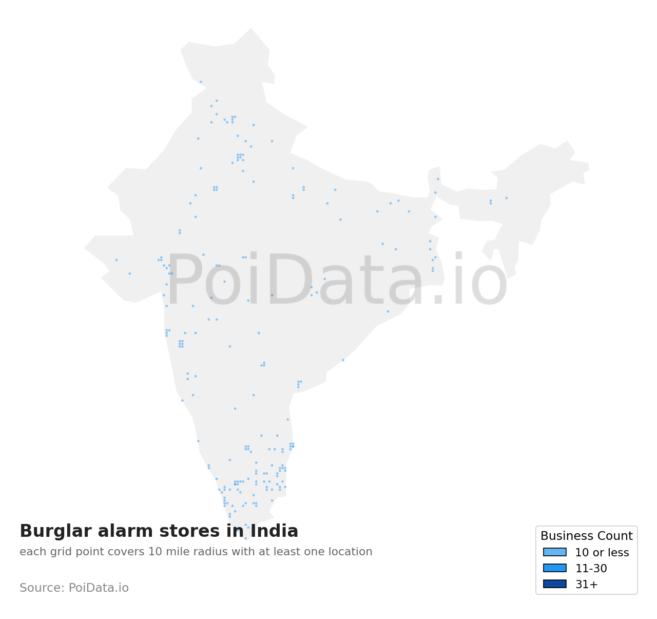 Burglar alarm store density map for India