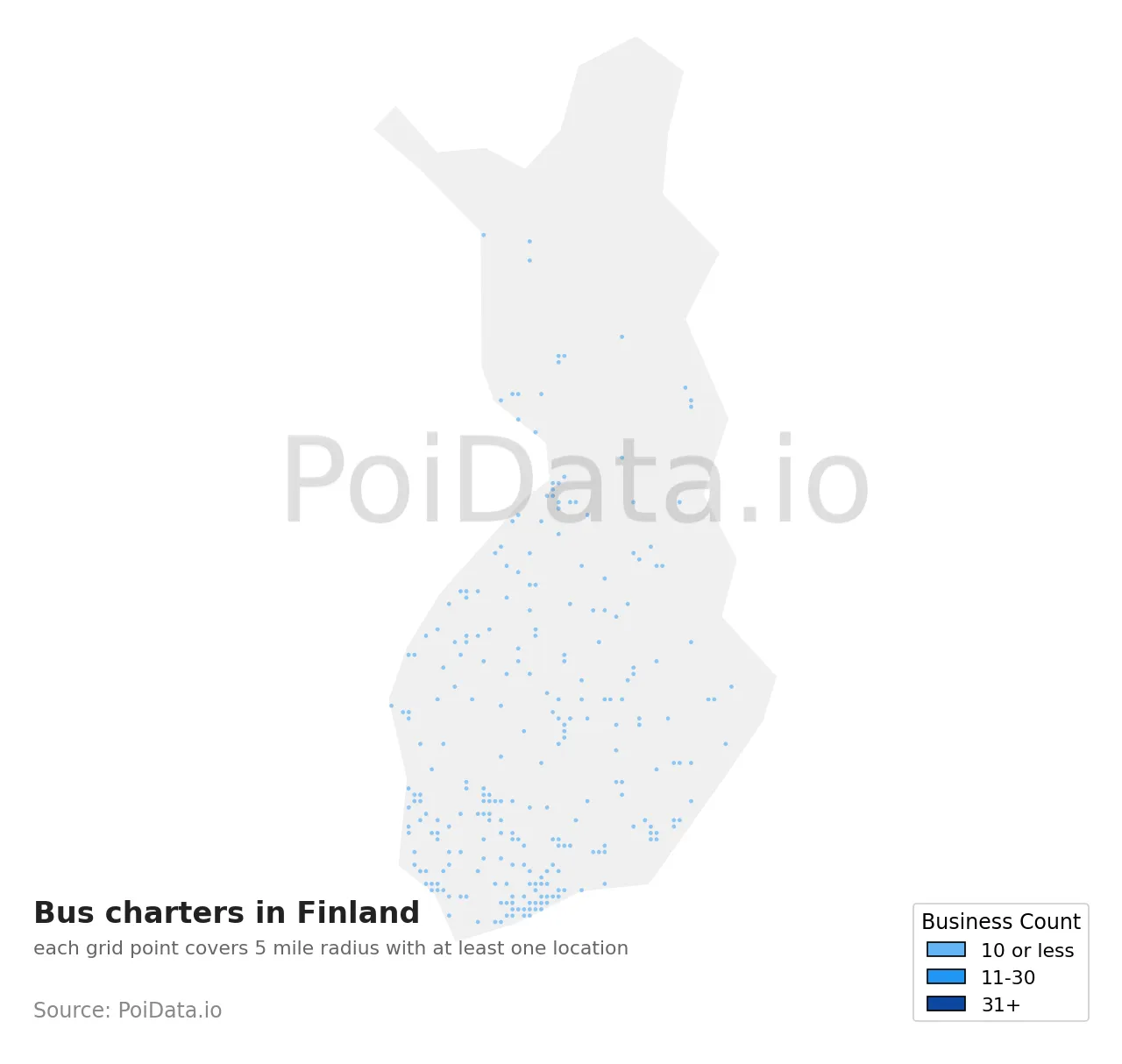 Bus charter density map for Finland
