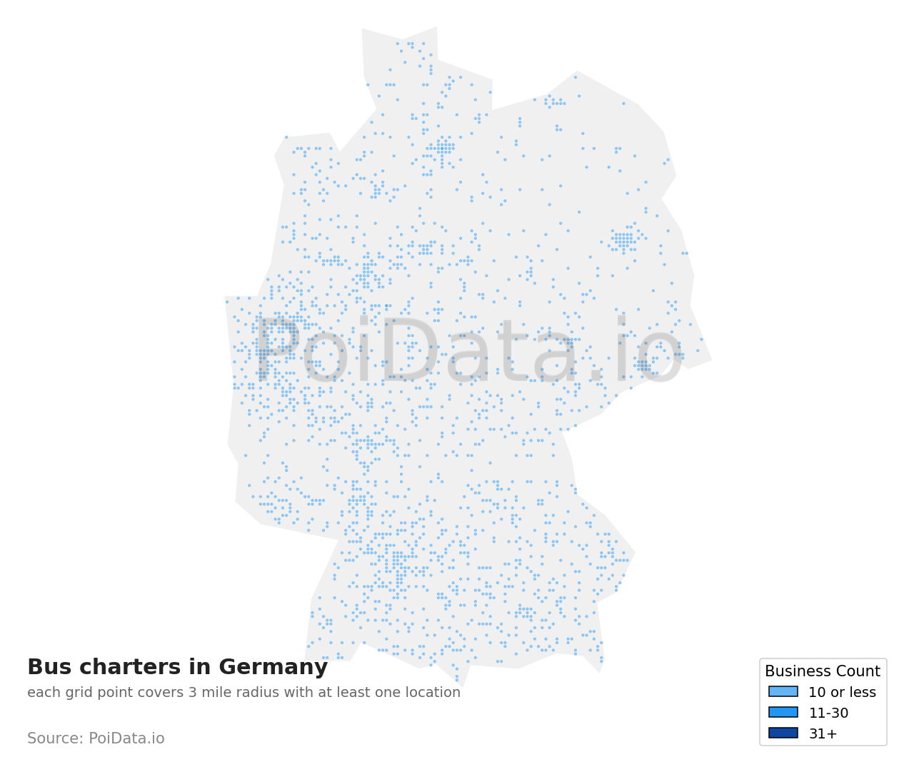 Bus charter density map for Germany