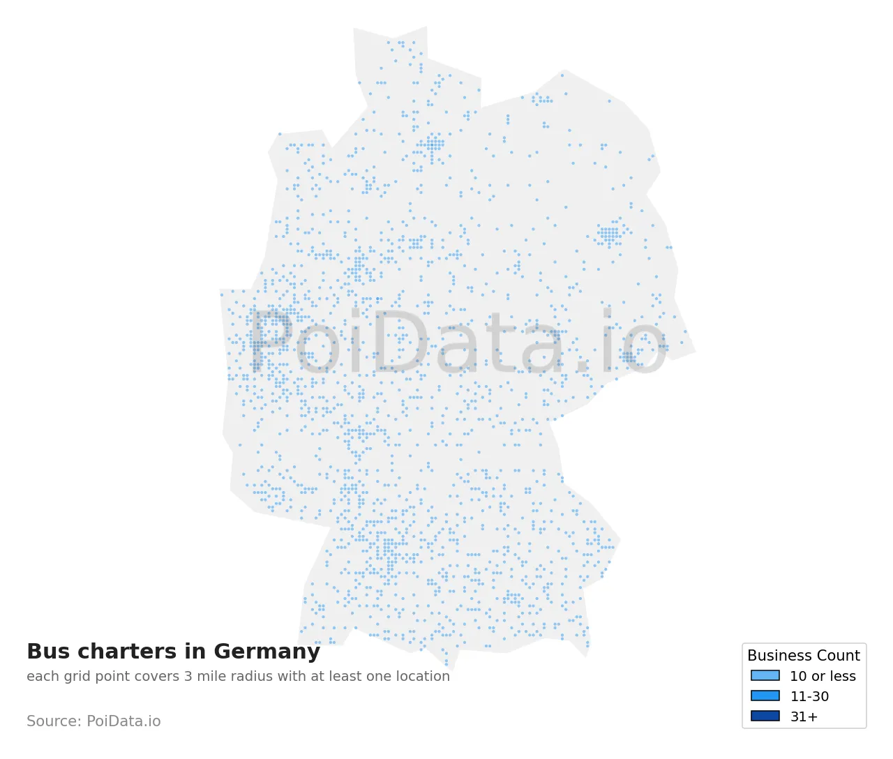 Bus charter density map for Germany