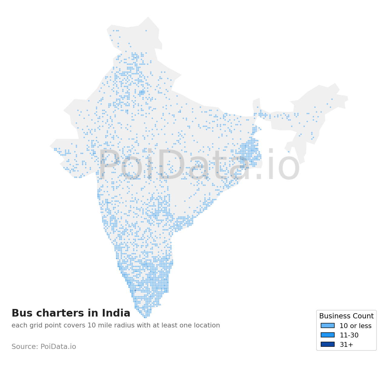 Bus charter density map for India