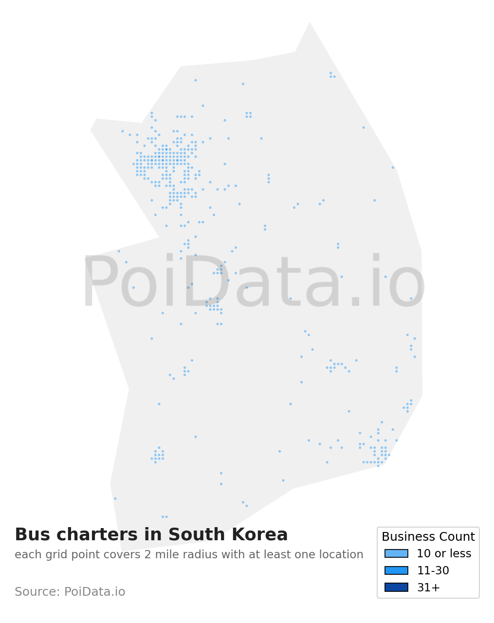 Bus charter density map for South Korea