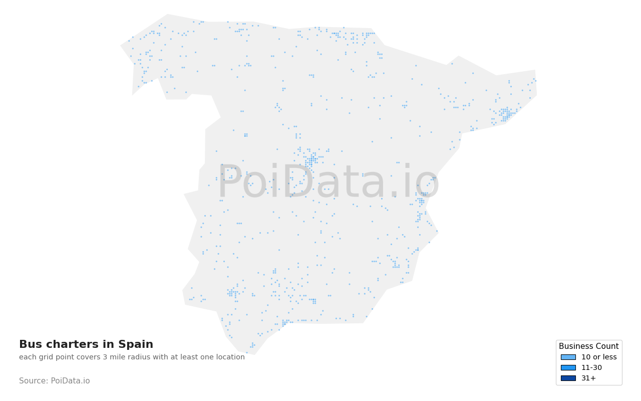 Bus charter density map for Spain