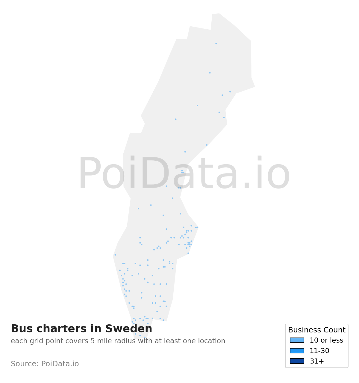 Bus charter density map for Sweden