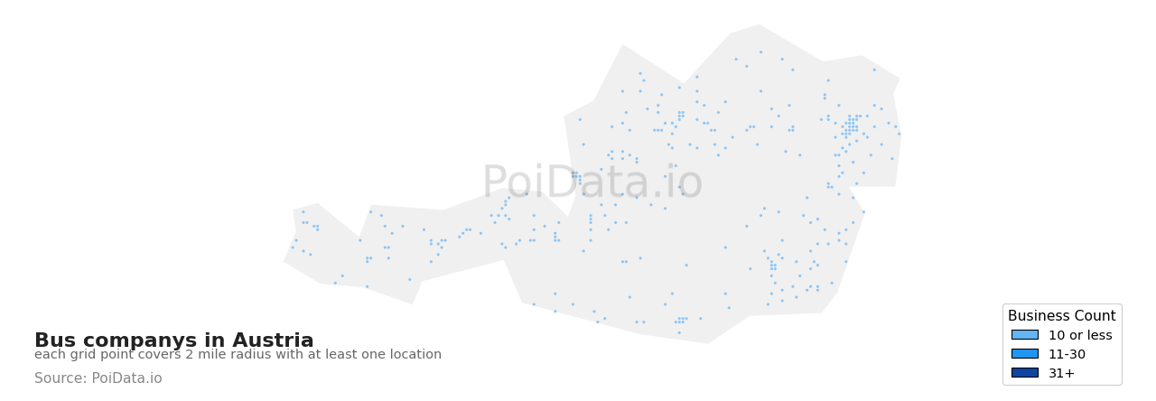 Bus company density map for Austria