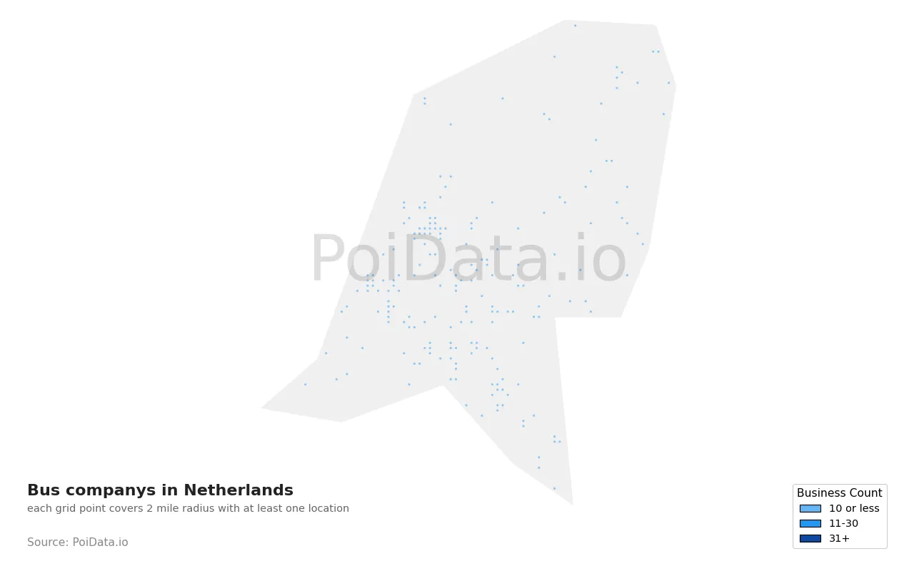 Bus company density map for Netherlands