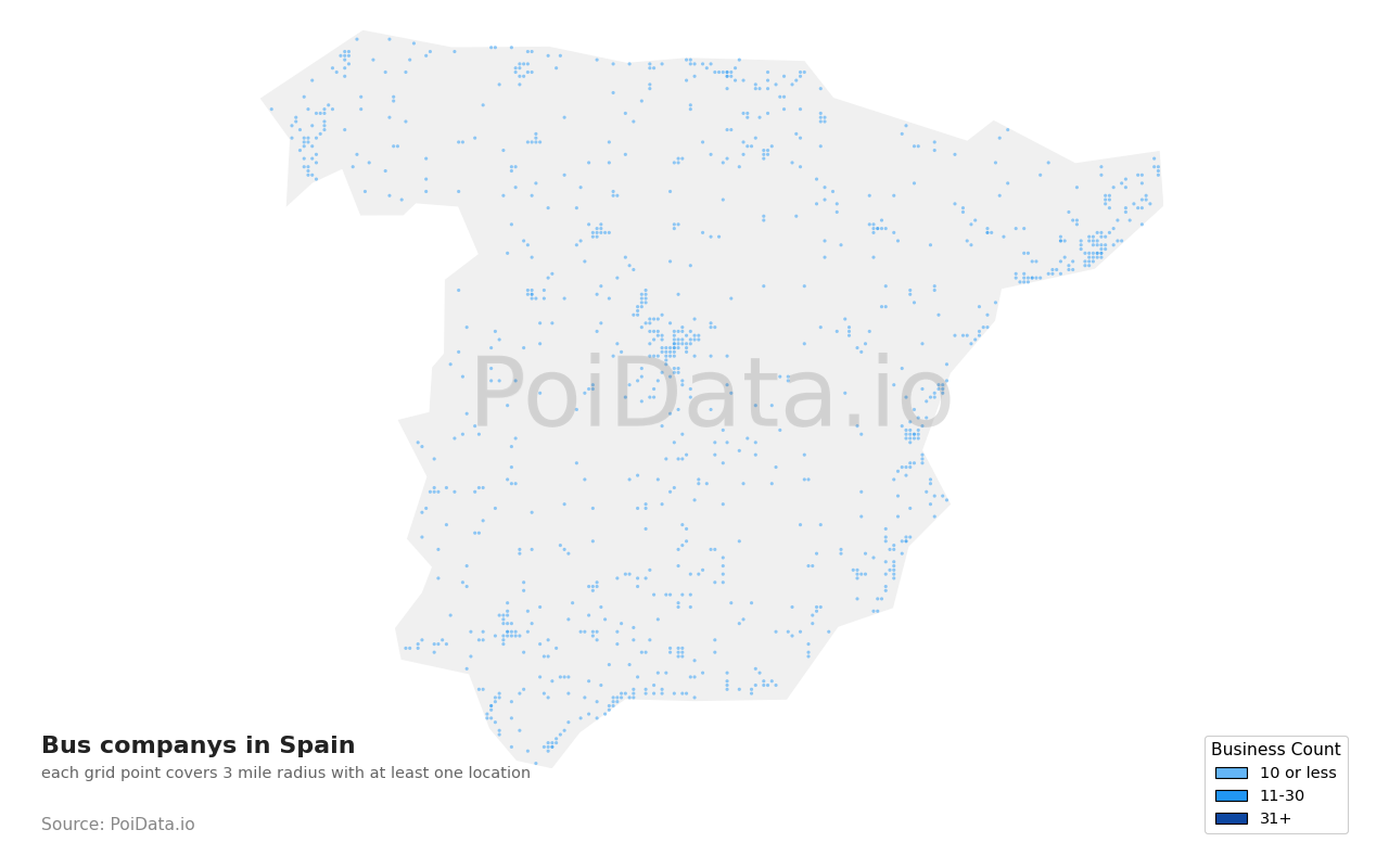 Bus company density map for Spain
