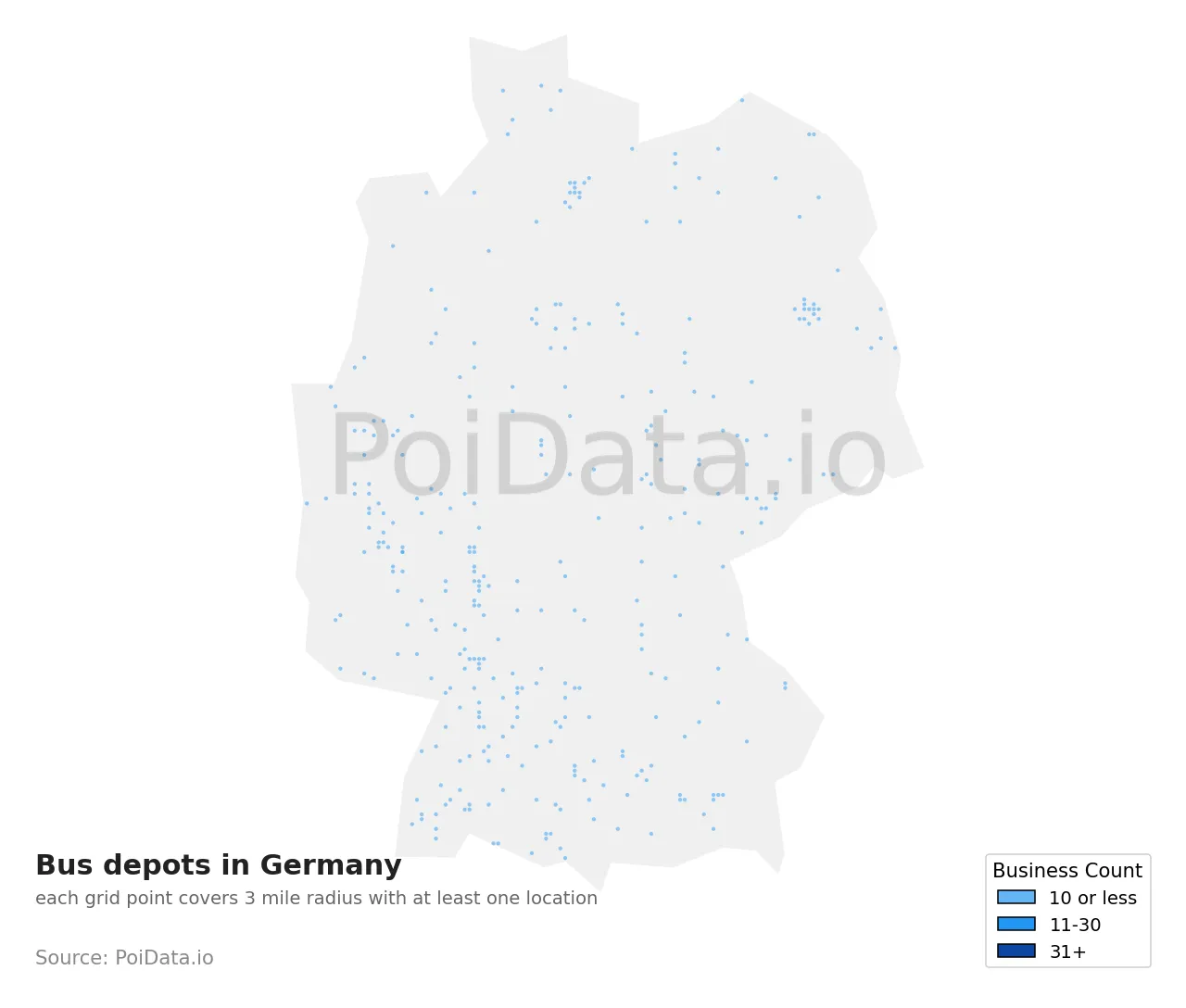 Bus depot density map for Germany