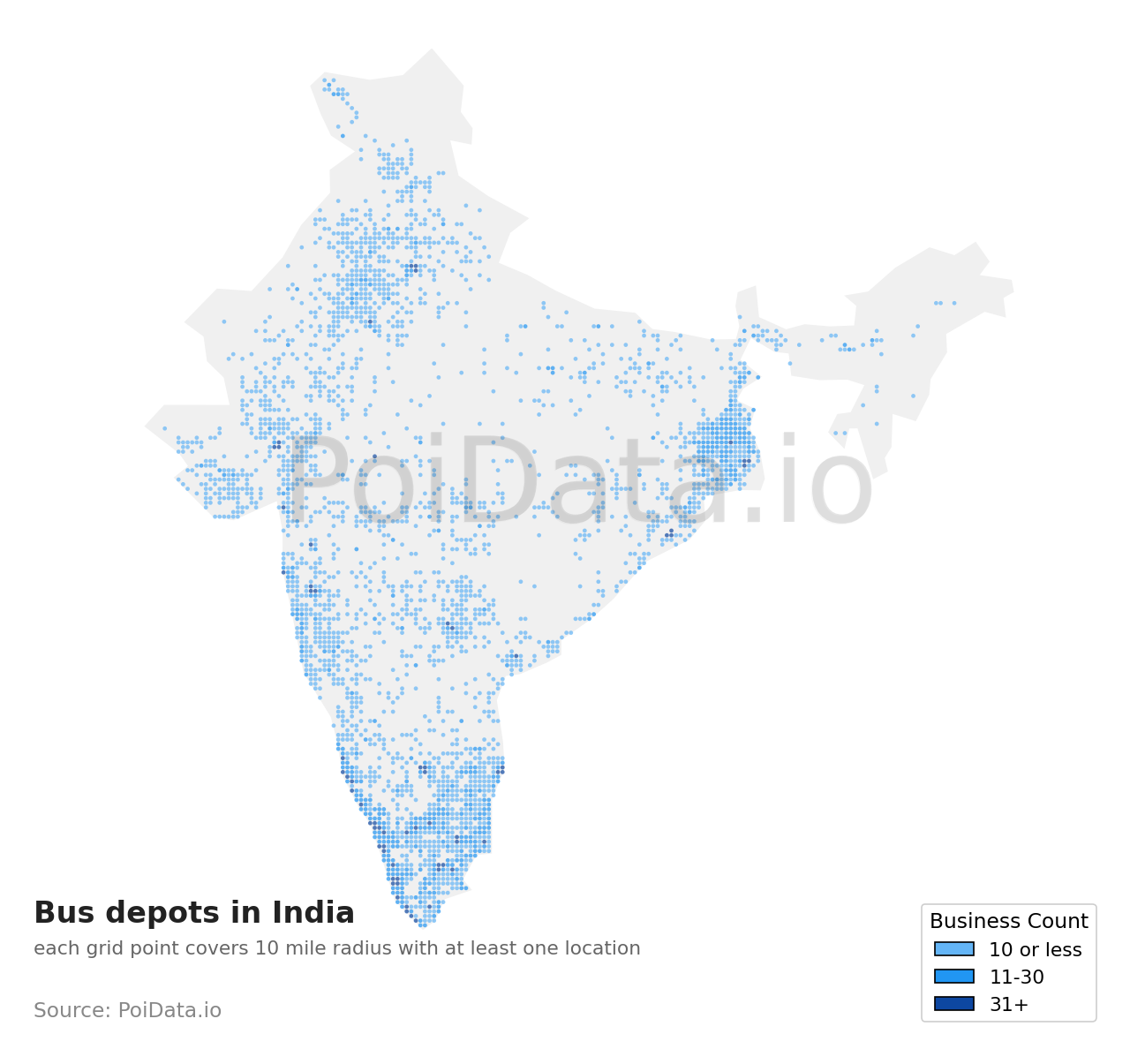 Bus depot density map for India