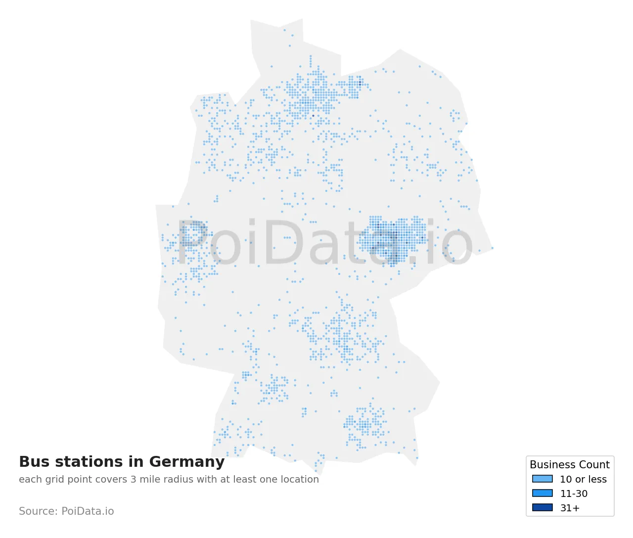 Bus station density map for Germany