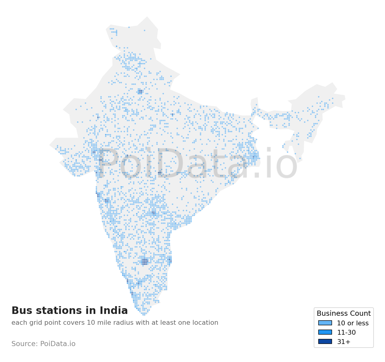 Bus station density map for India