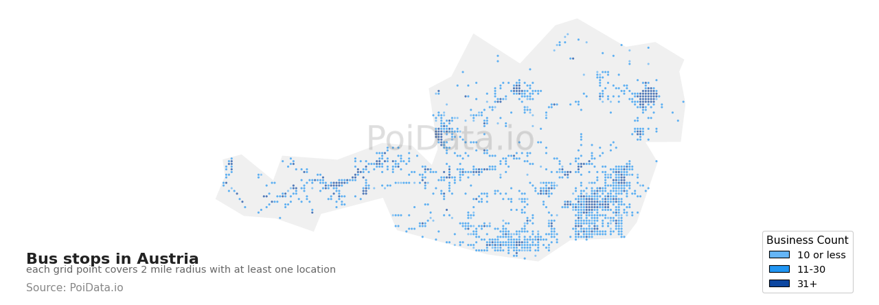 Bus stop density map for Austria