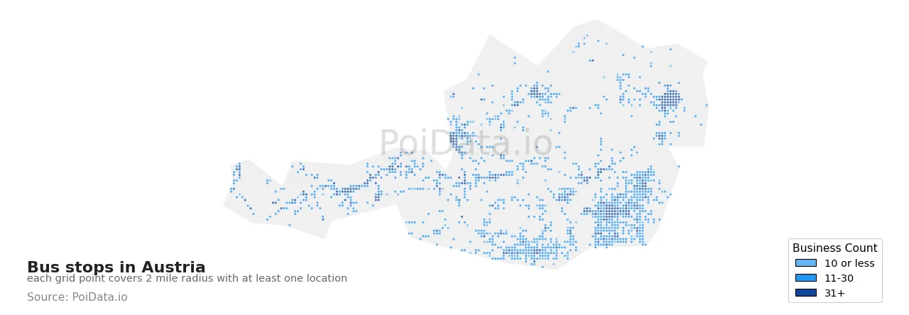 Bus stop density map for Austria