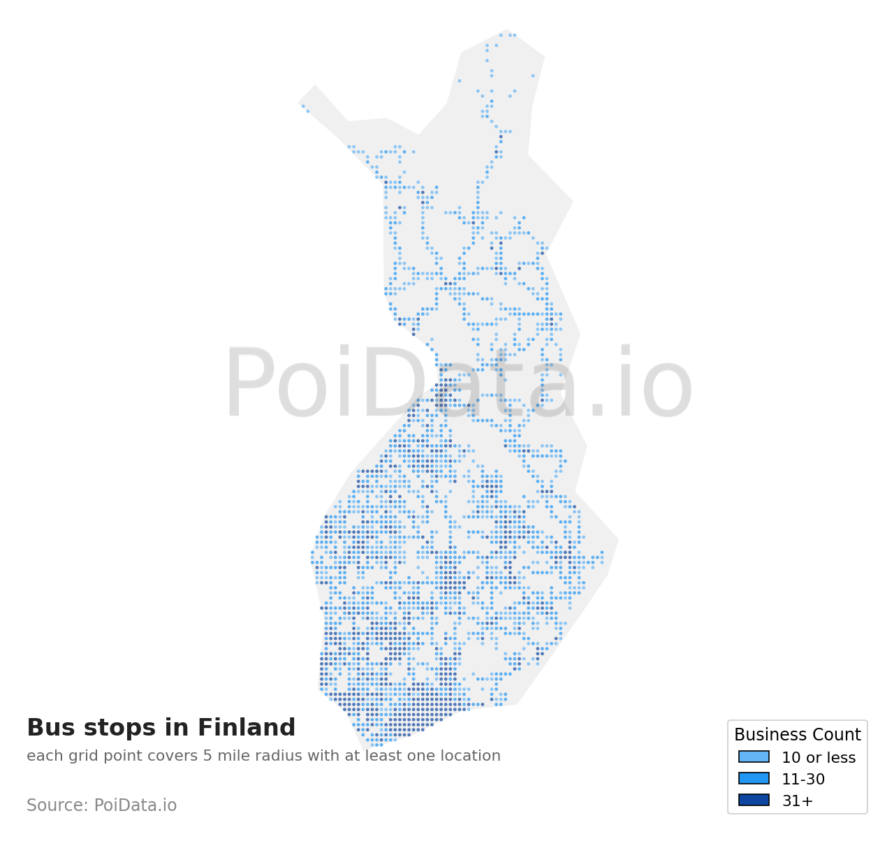 Bus stop density map for Finland