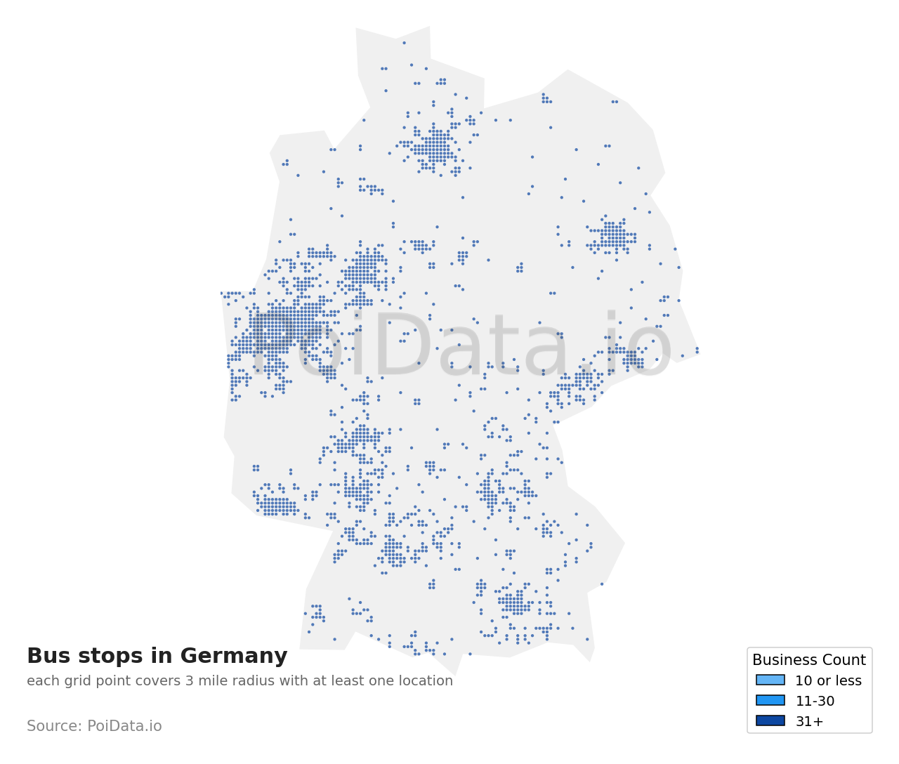 Bus stop density map for Germany