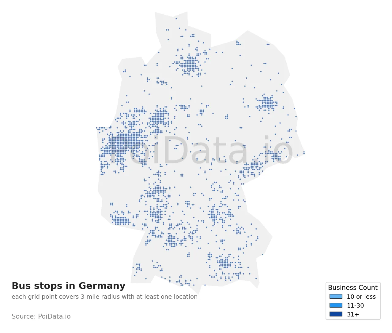 Bus stop density map for Germany