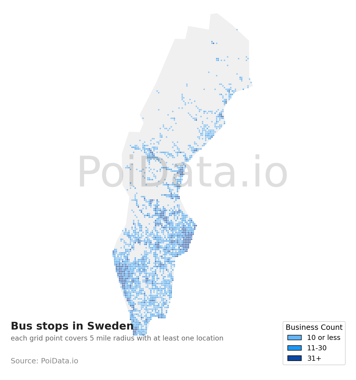 Bus stop density map for Sweden