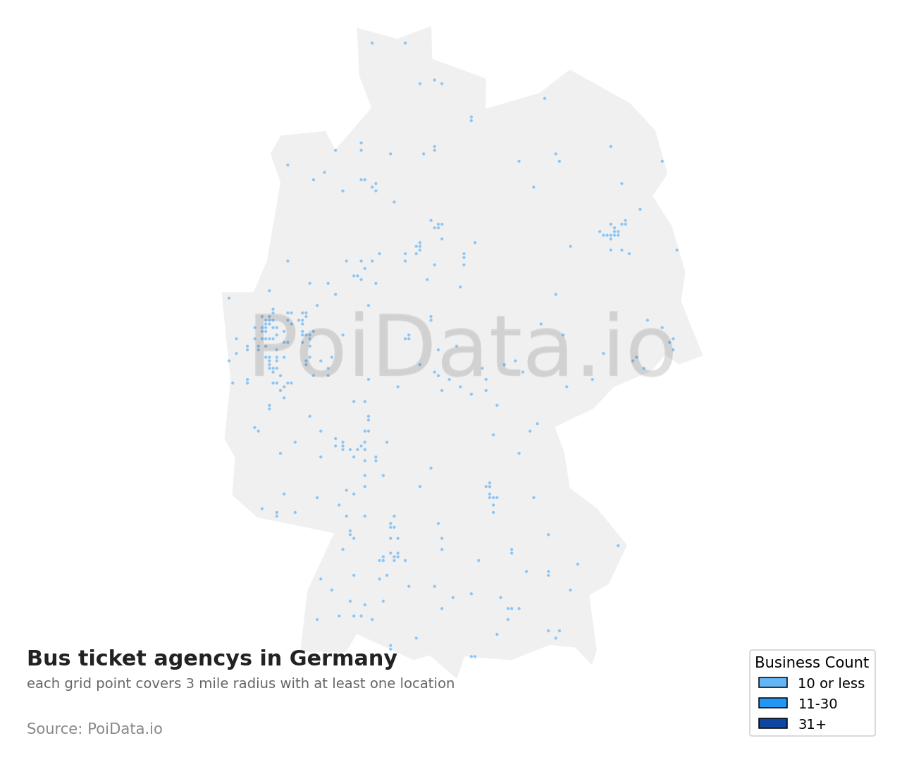 Bus ticket agency density map for Germany