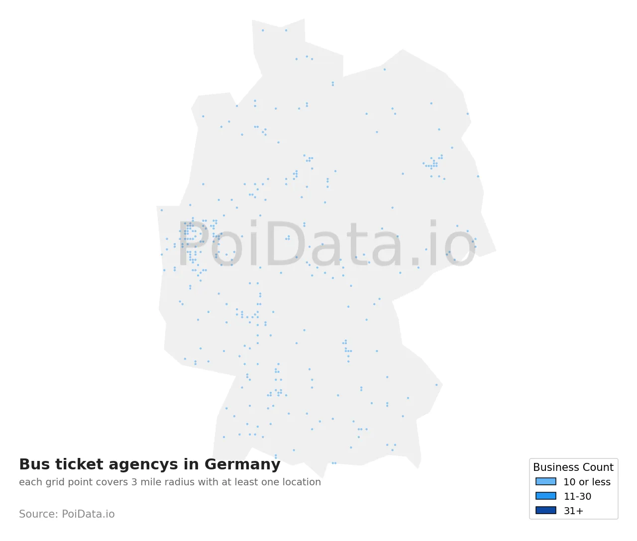 Bus ticket agency density map for Germany