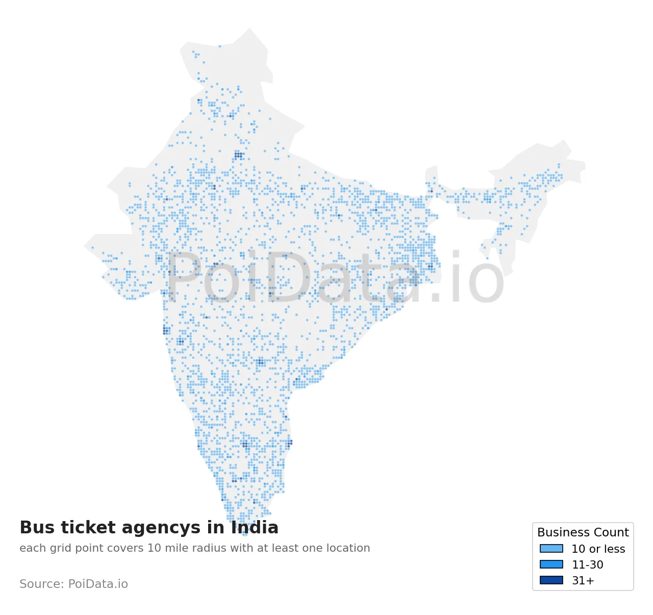 Bus ticket agency density map for India