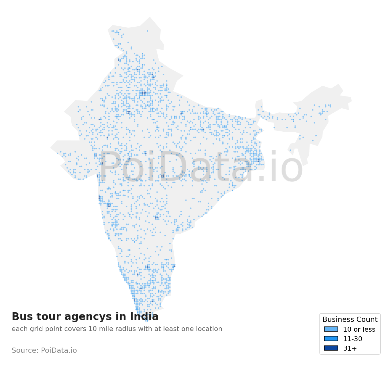 Bus tour agency density map for India