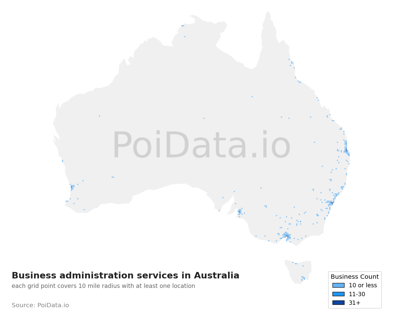 Business administration service density map for New South Wales, Australia