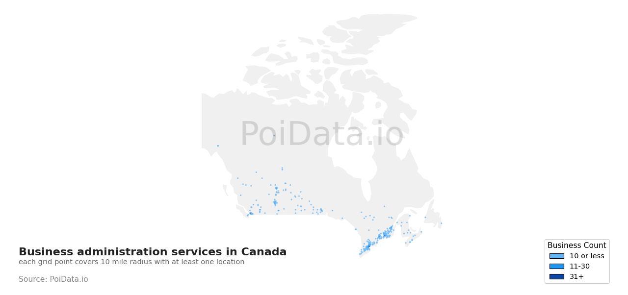 Business administration service density map for Canada