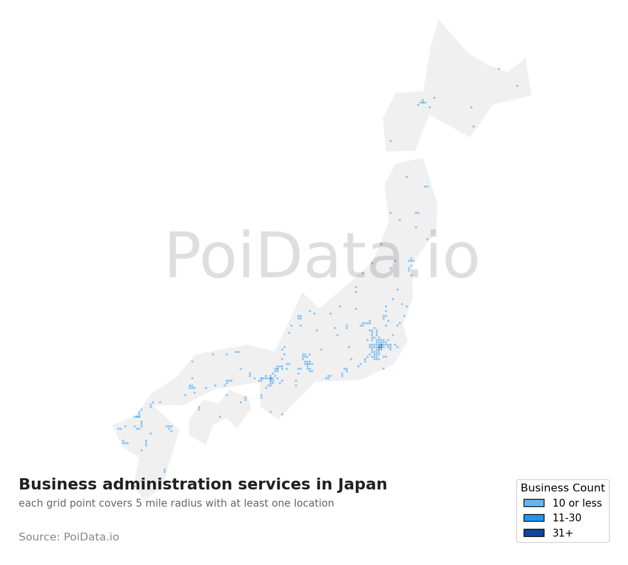 Business administration service density map for Japan