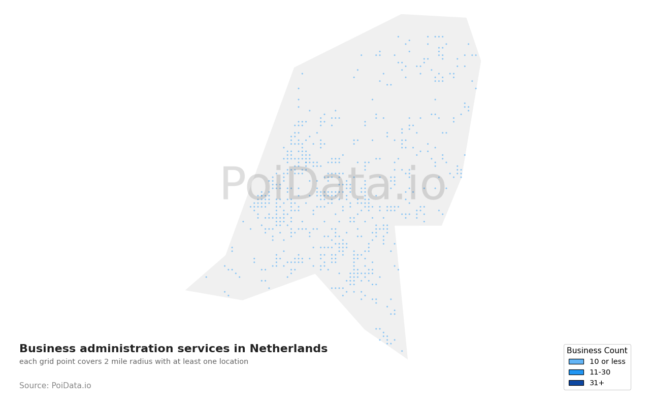Business administration service density map for Netherlands