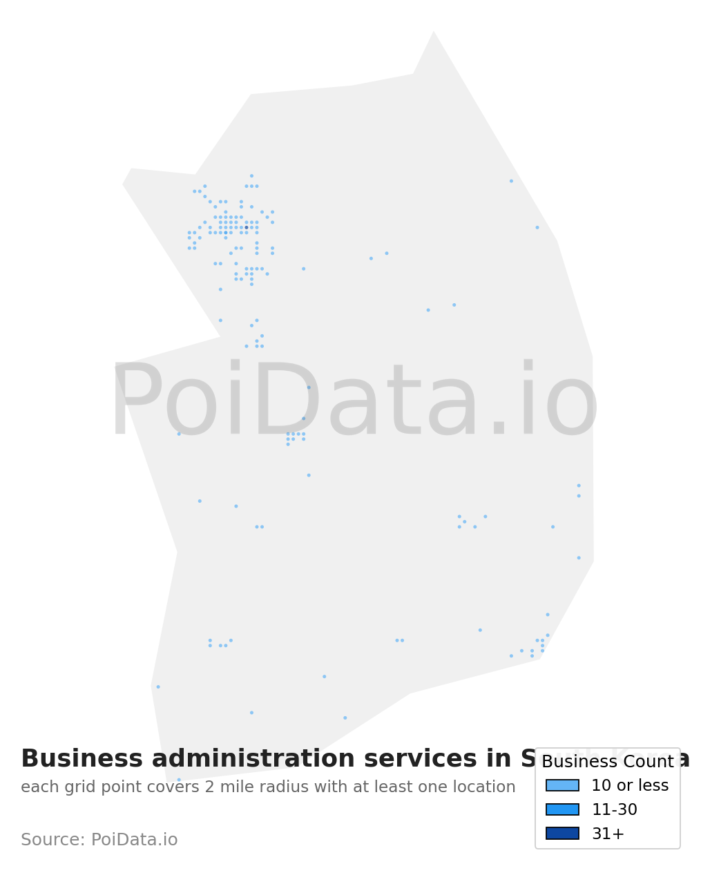 Business administration service density map for South Korea