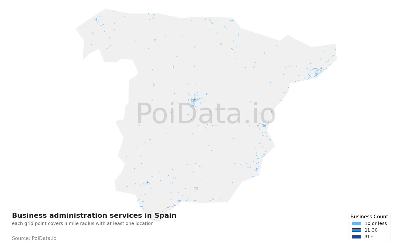 Business administration service density map for Spain