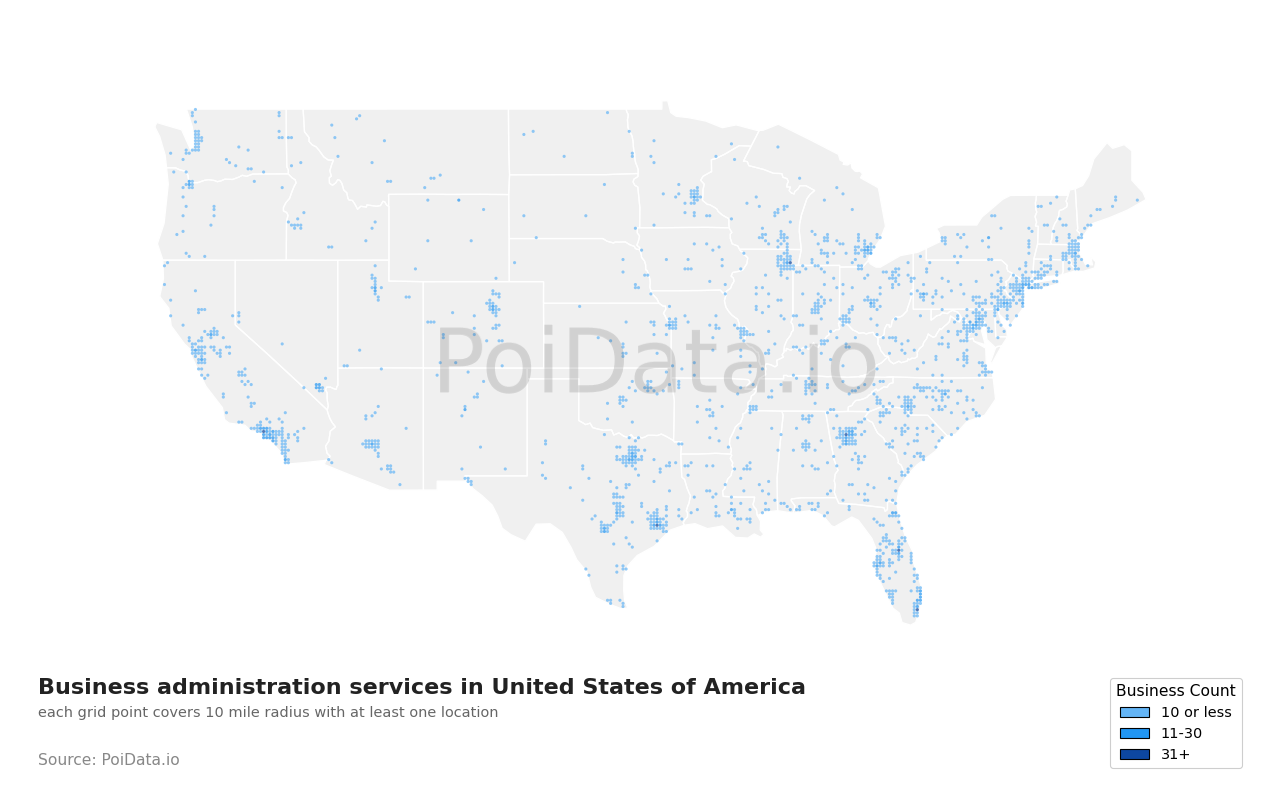 Business administration service density map for United States