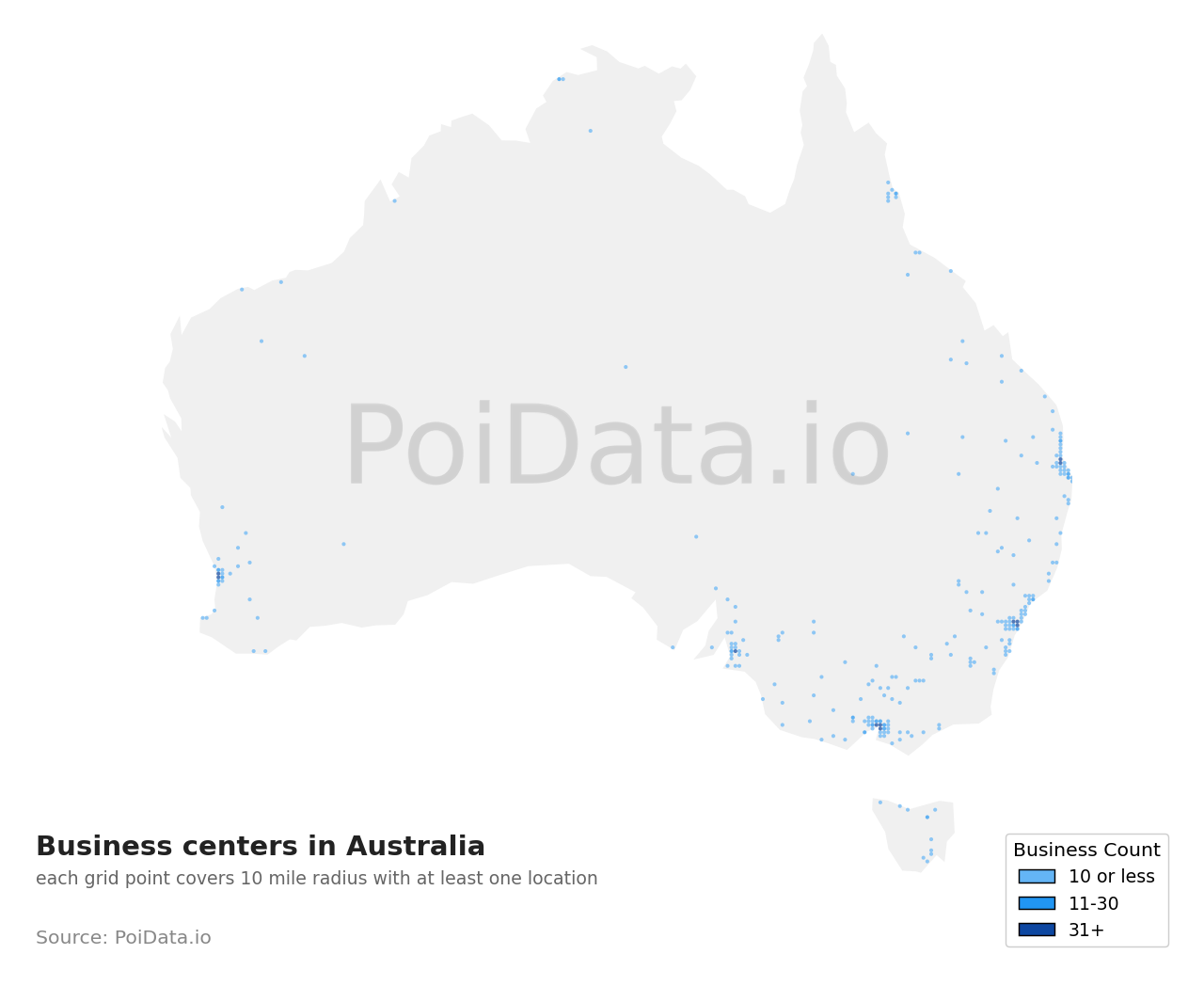 Business center density map for Australia