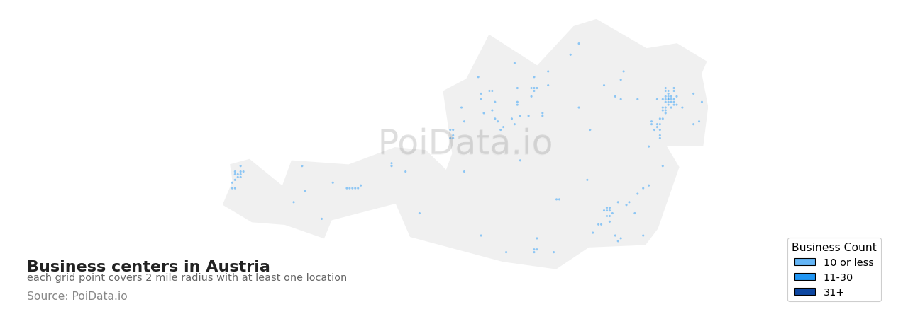Business center density map for Austria