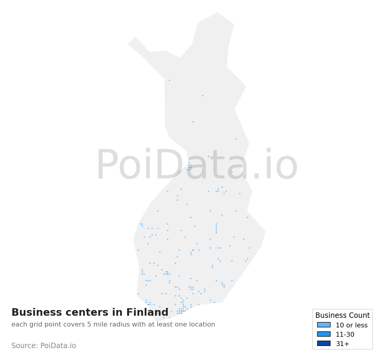 Business center density map for Finland