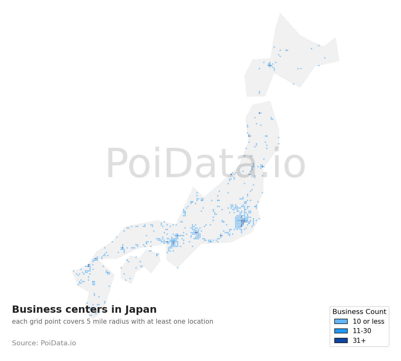 Business center density map for Tokyo, Japan