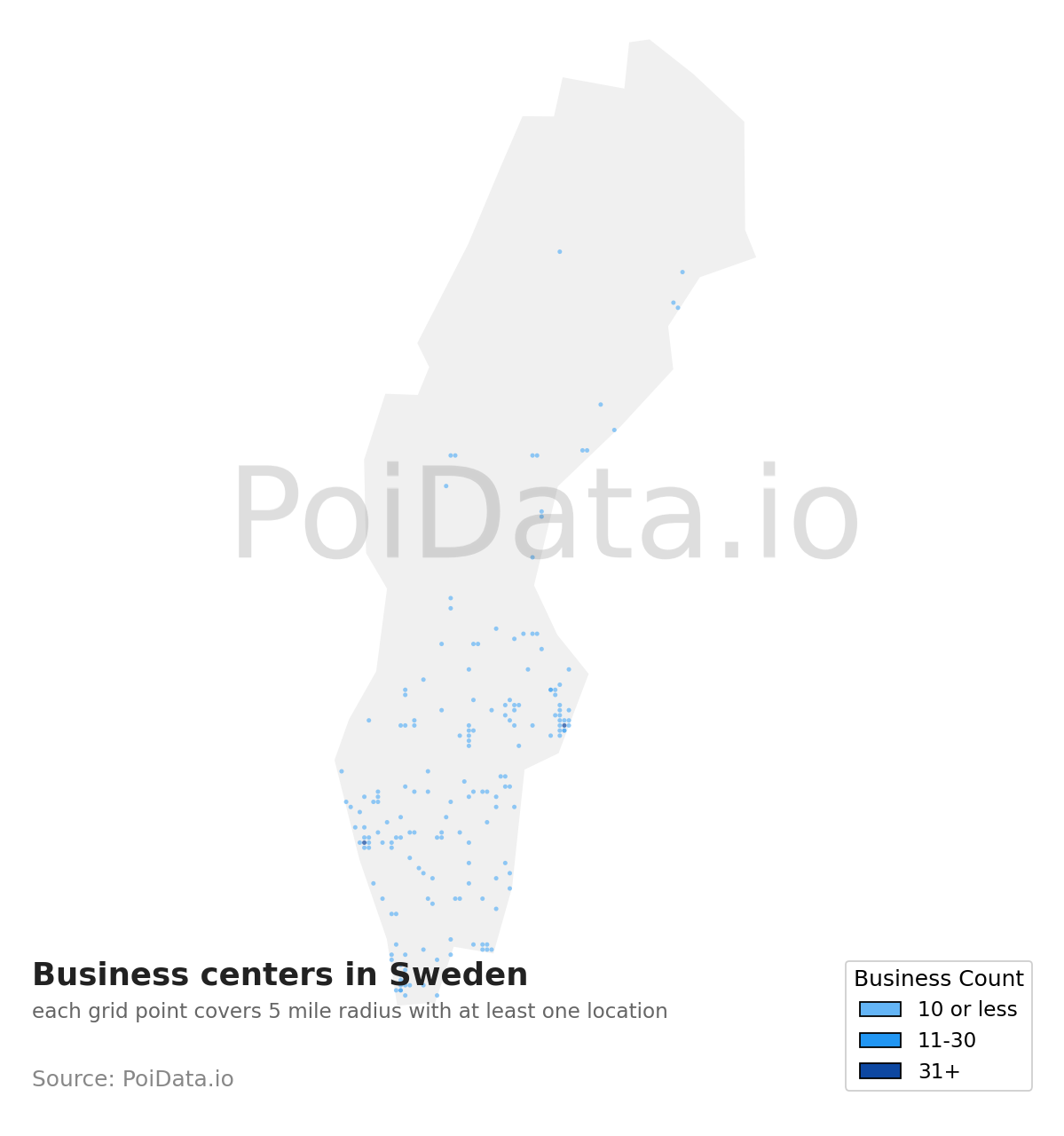 Business center density map for Sweden