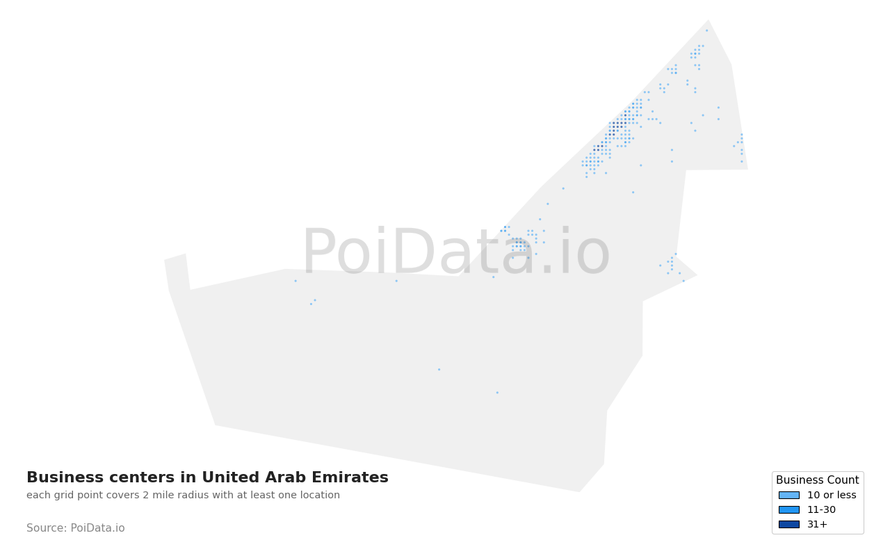Business center density map for United Arab Emirates