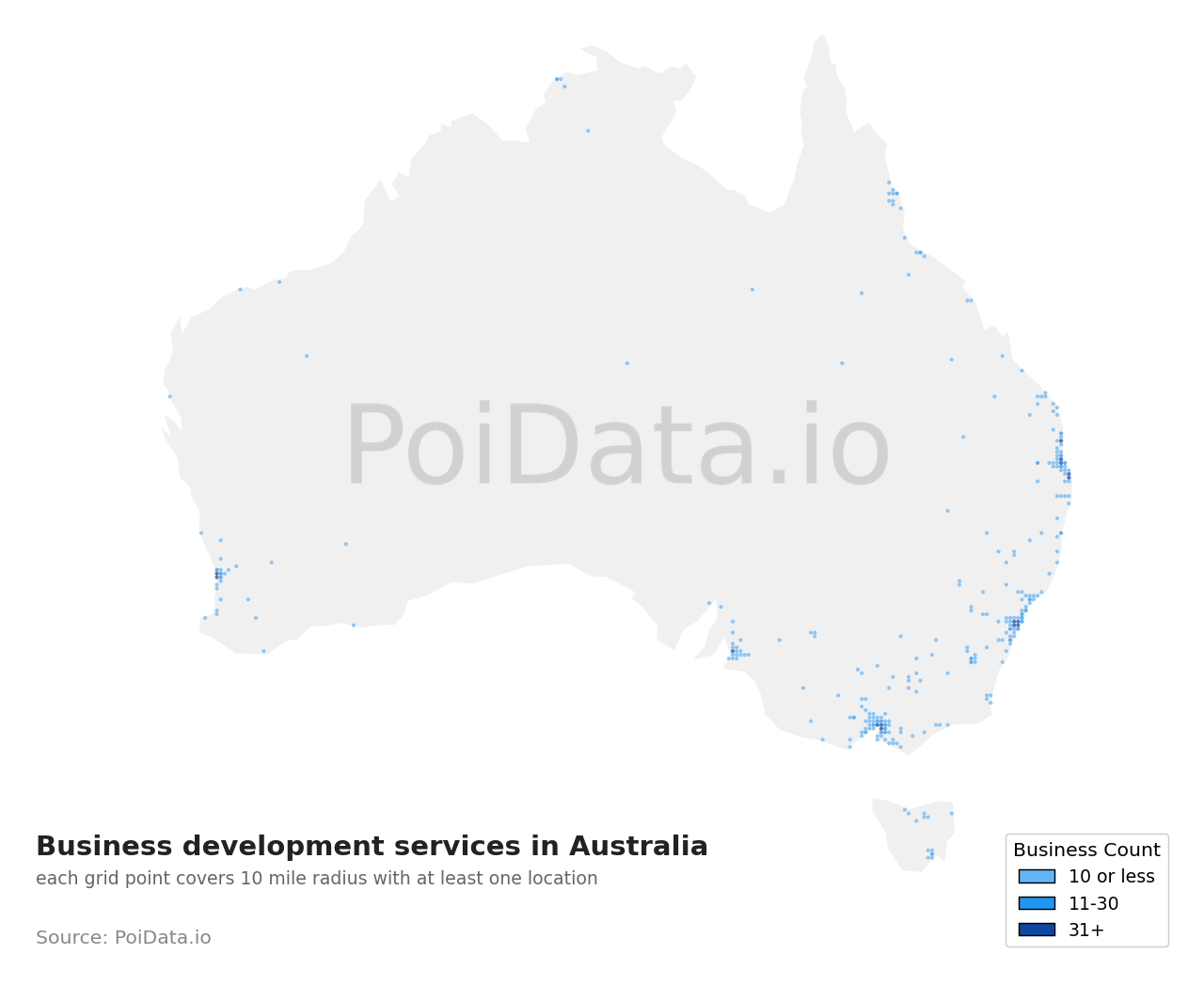 Business development service density map for Australia
