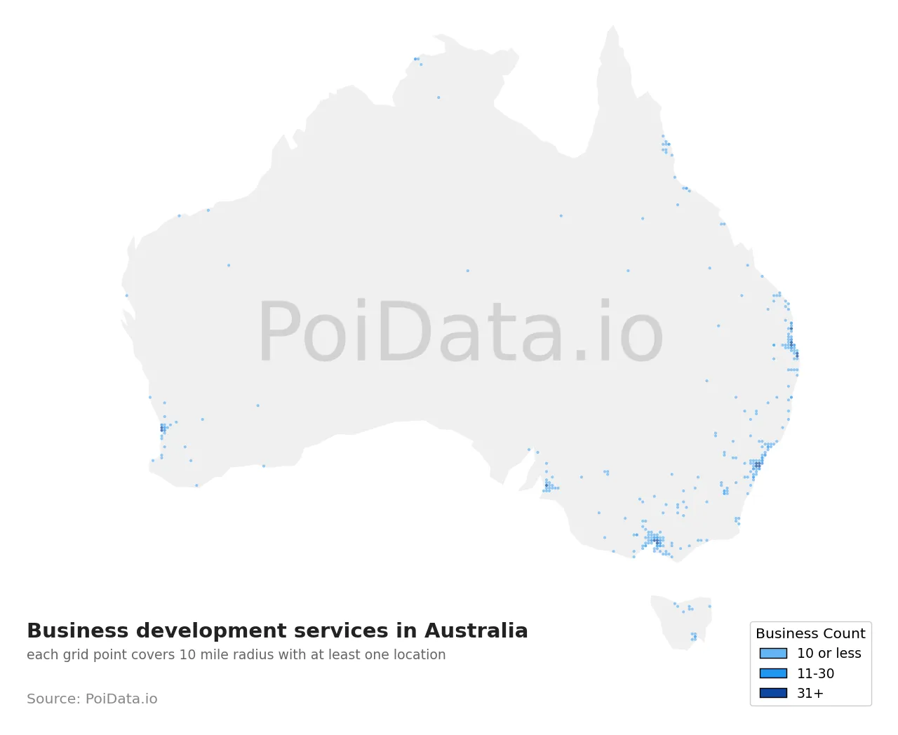 Business development service density map for Australia