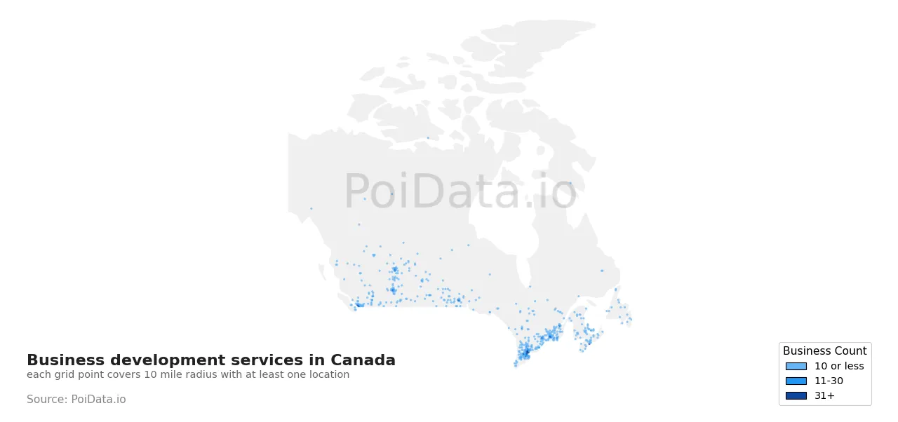 Business development service density map for Canada
