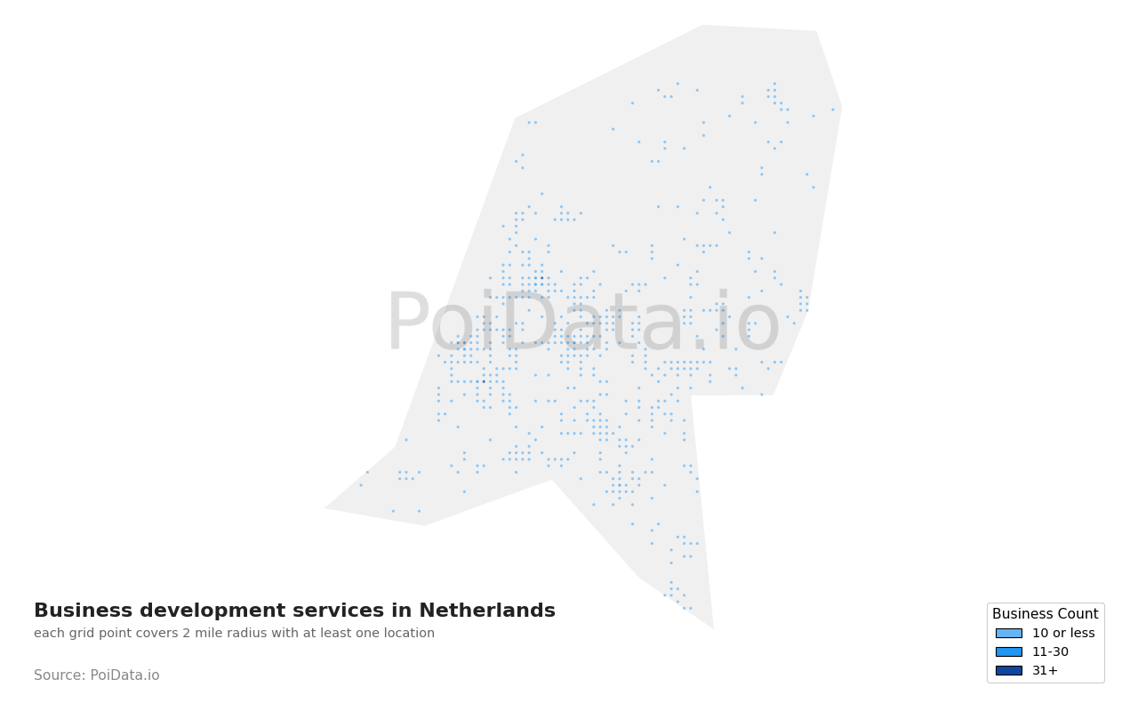 Business development service density map for Netherlands