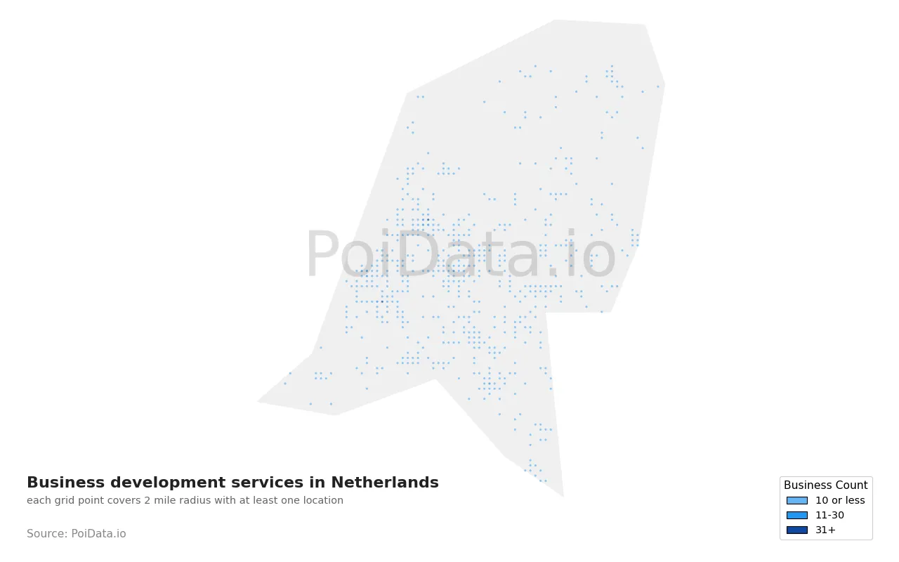Business development service density map for Netherlands
