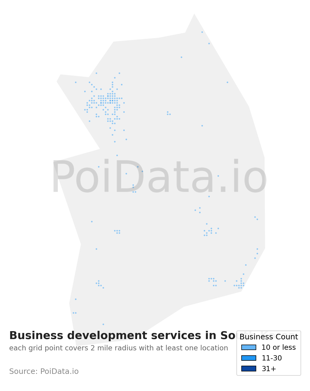 Business development service density map for South Korea