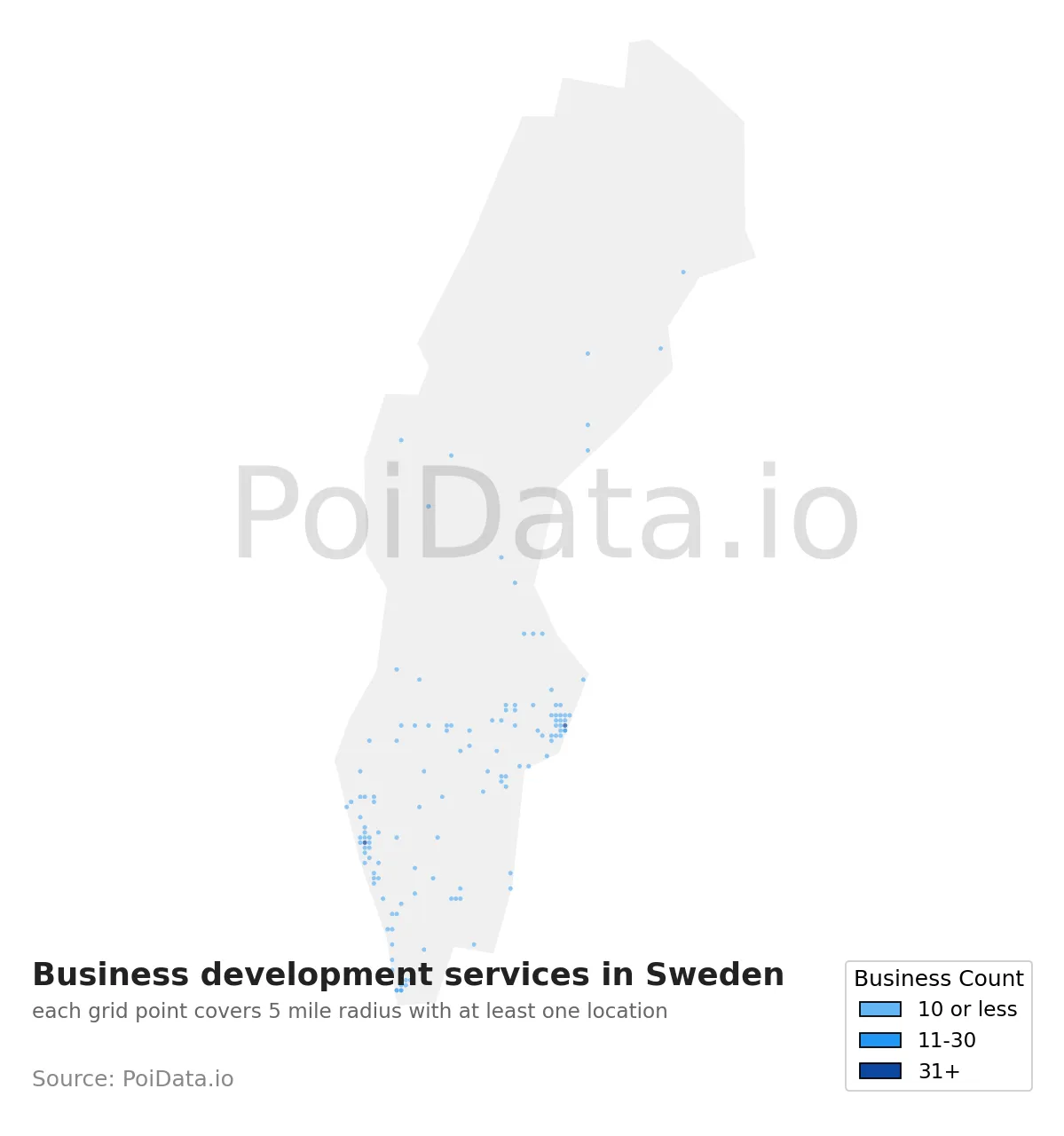 Business development service density map for Sweden