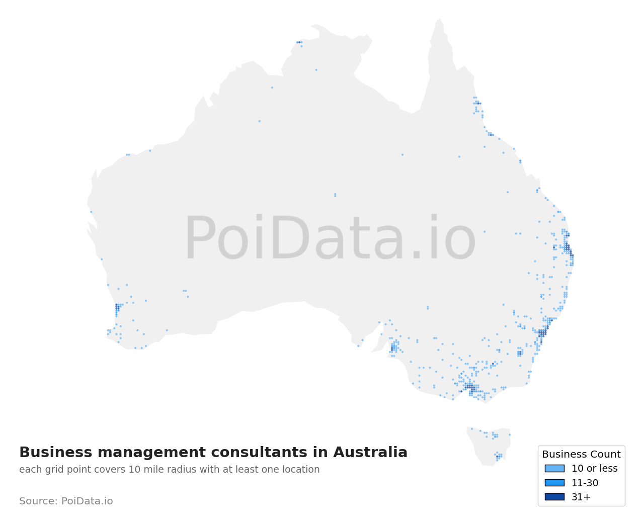 Business management consultant density map for Australia