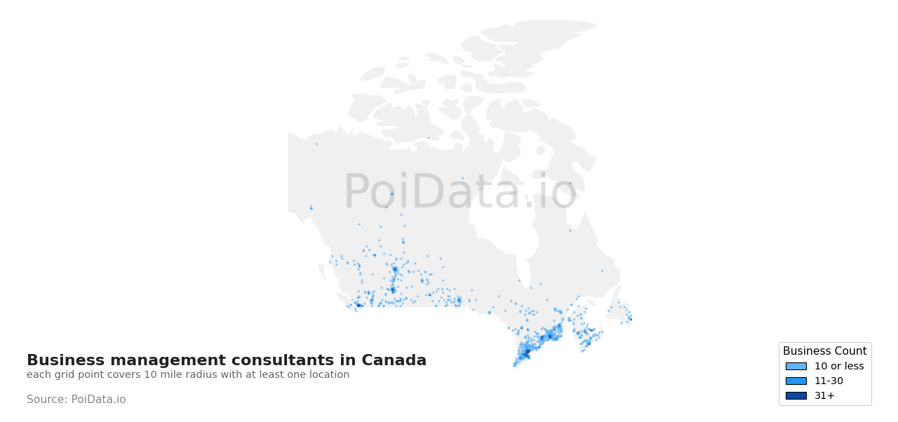 Business management consultant density map for Nova Scotia, Canada